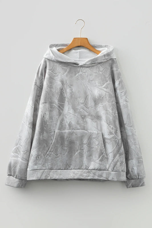 Gray Plus Size Camouflage Woodland Print Oversized Sporty Hoodie - Windgat