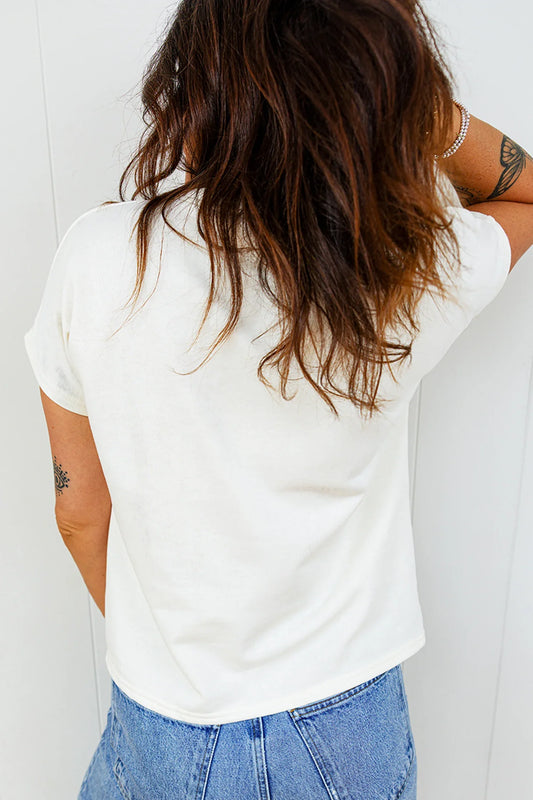 White Plus Size Leopard Bow Embroidered Patch Casual T Shirt - Windgat