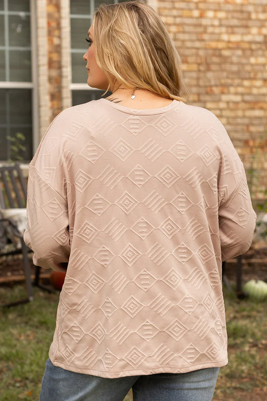 Parchment Plus Size Textured Drop Shoulder Crew Neck Sweatshirt - Windgat