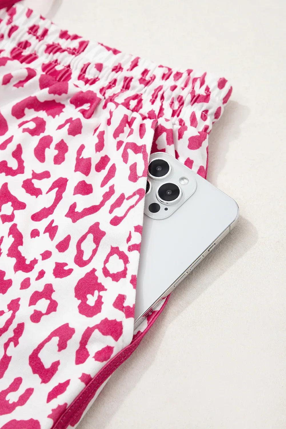 Blue Leopard Elastic Waistband Lace up Contrast Trim Casual Shorts - Windgat