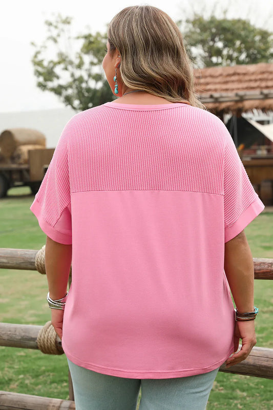 Bonbon Corded Patchwork Pocketed Plus Size T Shirt - Windgat