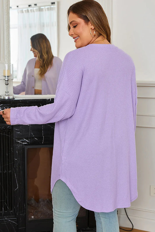 Orchid Petal Plus Size Waffle Knit Button Front Cardigan - Windgat