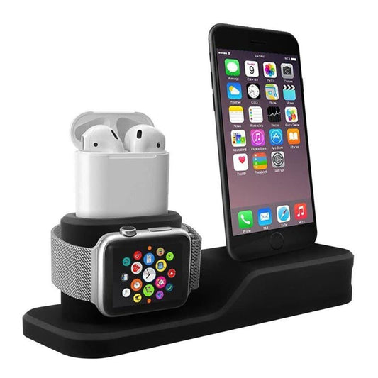 3-in-1 Silicone Docking Stand for Apple iPhone, iWatch & AirPods - Black - Windgat