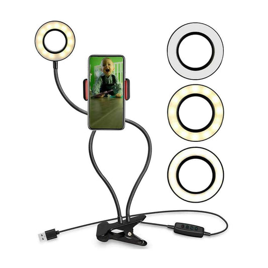 Selfie/Vlog/Live Stream Clamp-On LED Ring Light & Phone Holder - Windgat