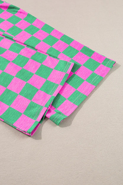 Green 2-Tone Checked Print High Waist Wide Leg Pants - Windgat