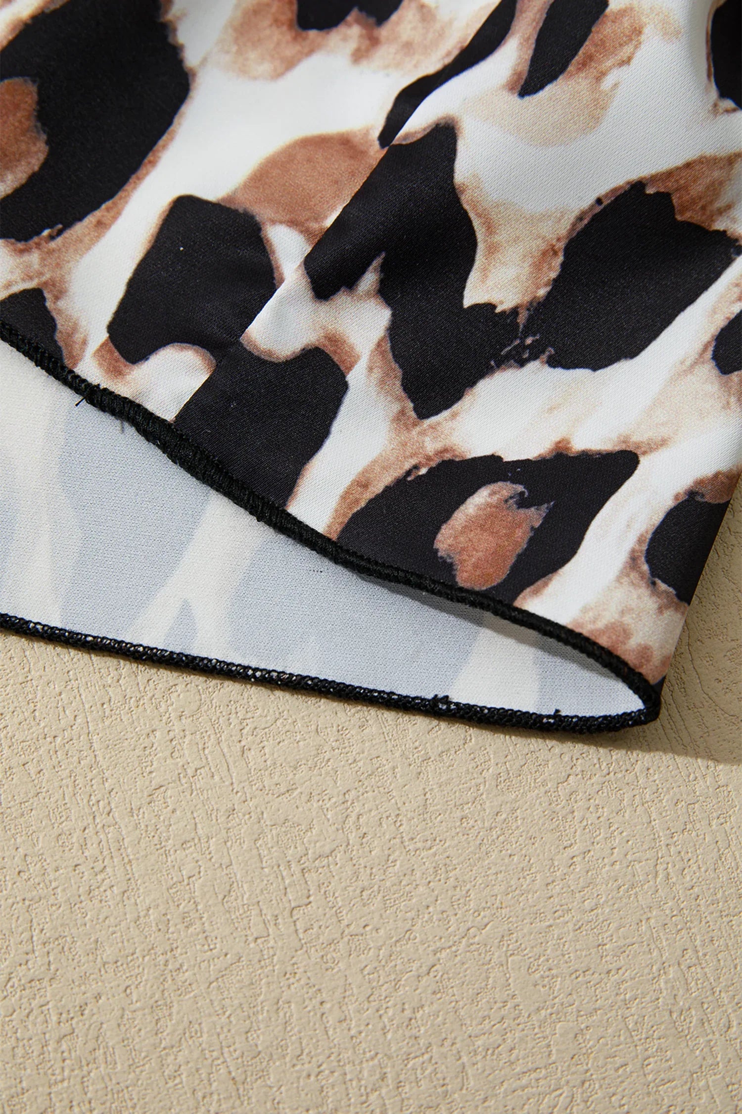 Black Plus Size Leopard Patchwork V Neck 3/4 Sleeve Ruffle Hem Mini Dress - Windgat