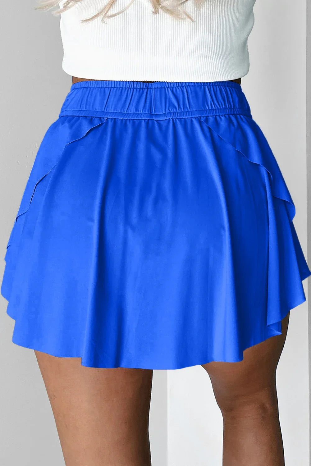 Sky Blue Drawstring Elastic Waistband Lined Tennis Skorts - Windgat
