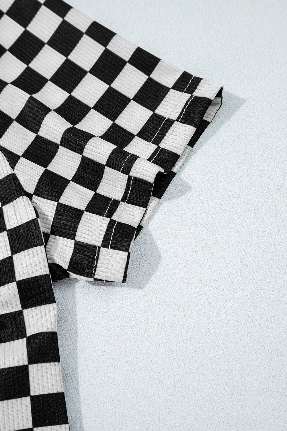 Black Checkered Ribbed Slim Fit Crew Neck T Shirt - Windgat