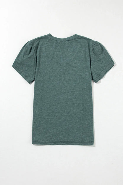 Mist Green Fashion Petal Sleeve V Neck T Shirt - Windgat