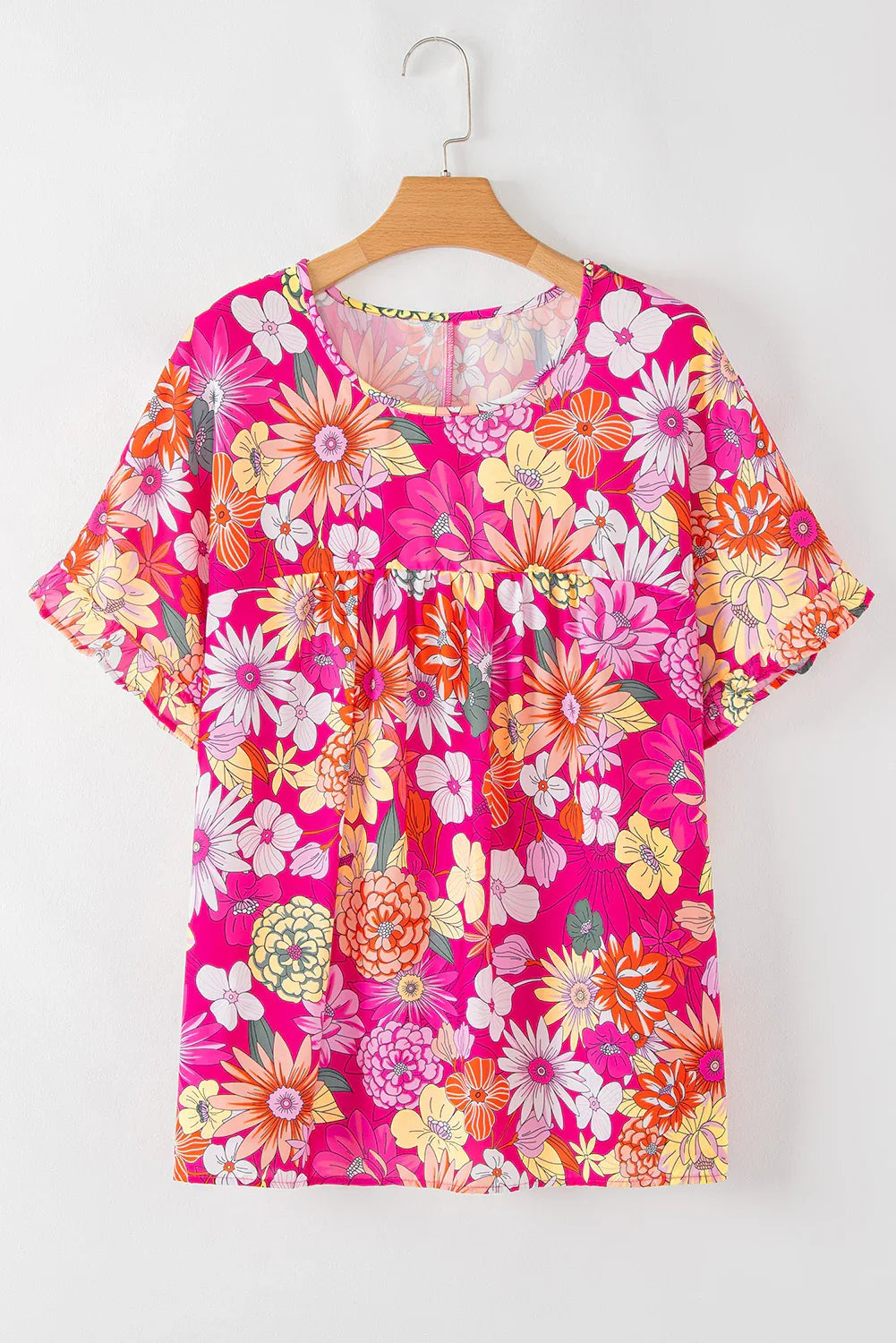 Rose Plus Size Floral Print Ruffle Short Sleeve Blouse - Windgat