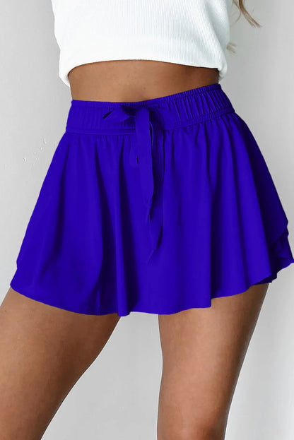 Sky Blue Drawstring Elastic Waistband Lined Tennis Skorts - Windgat