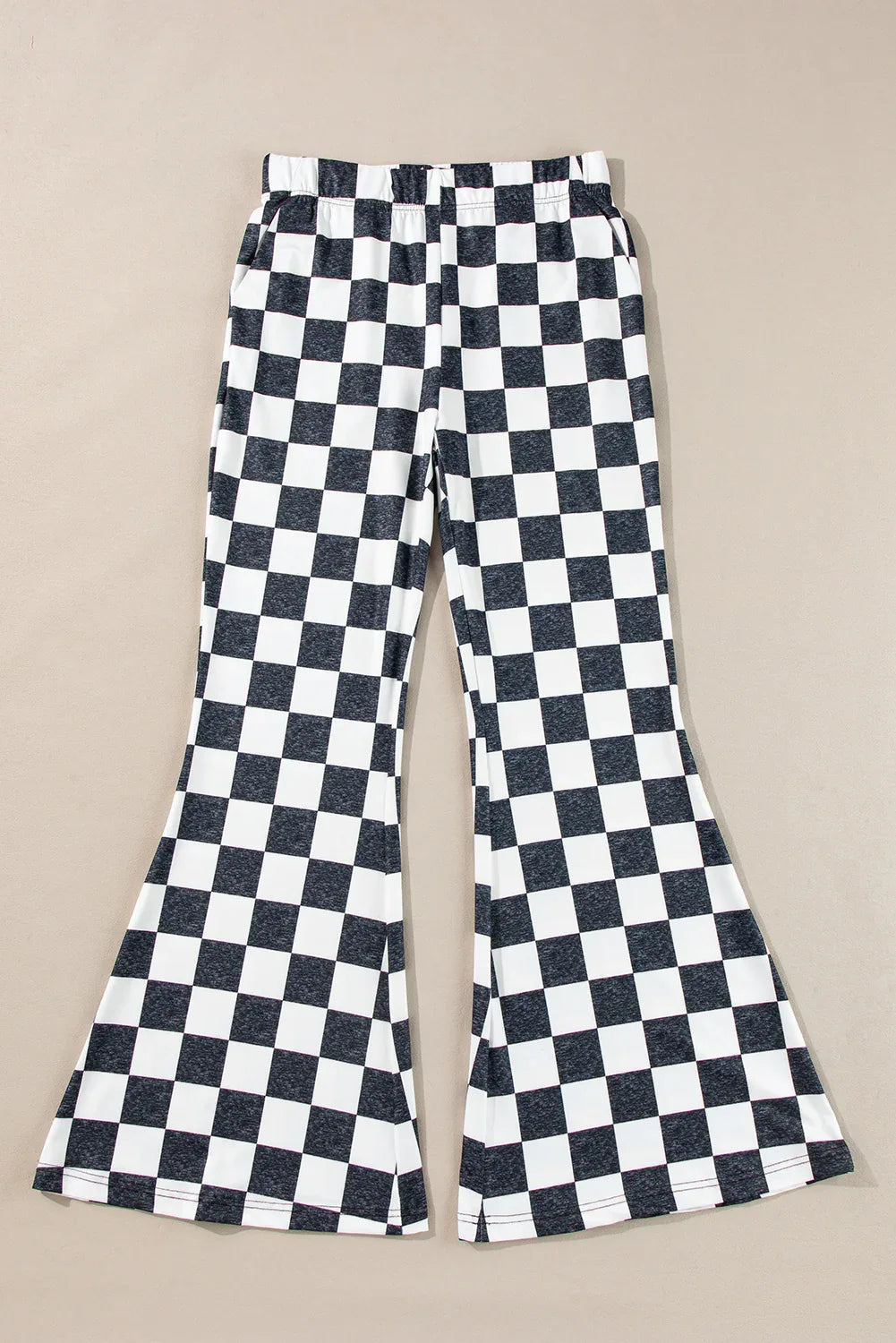 Black Checkerboard High Rise Casual Flared Pants - Windgat