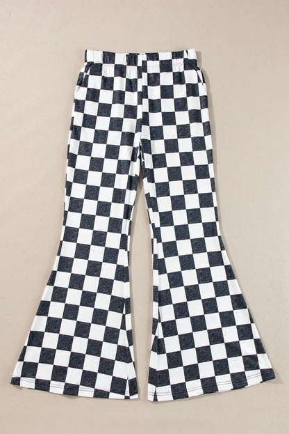 Black Checkerboard High Rise Casual Flared Pants - Windgat