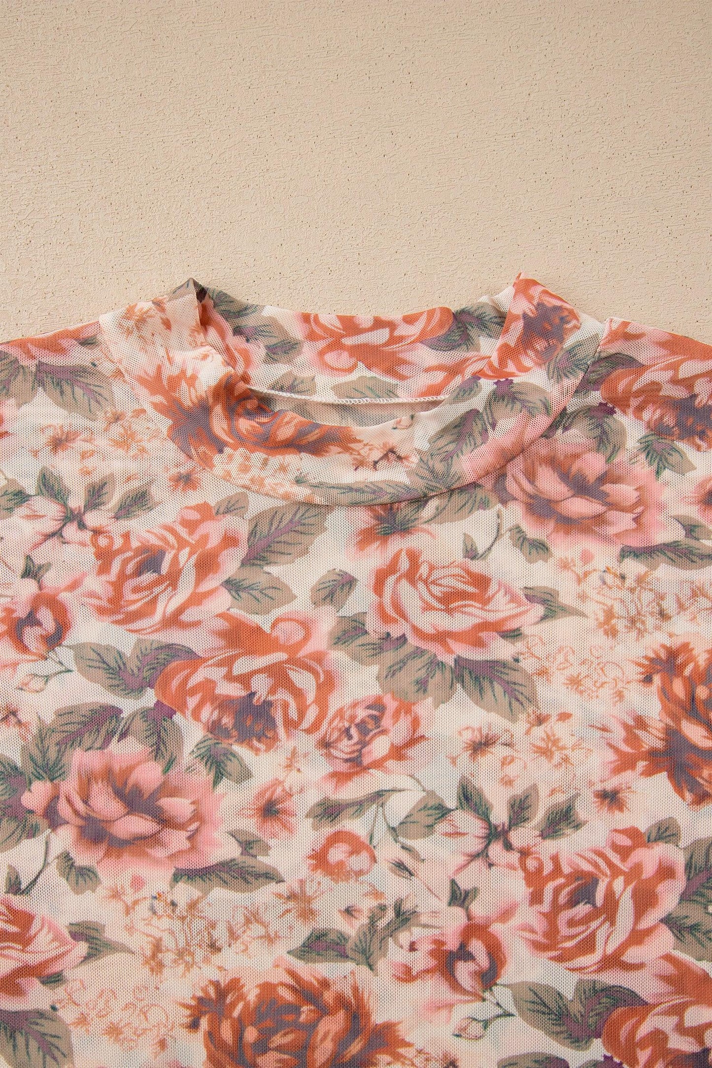 Pink Plus Size Floral Mock Neck Long Sleeve Slim Top - Windgat