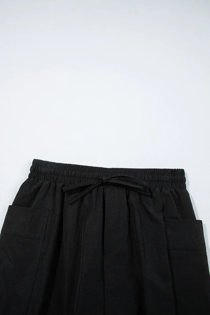 Black Cargo Pocket Elastic Waistband Active Casual Skort - Windgat