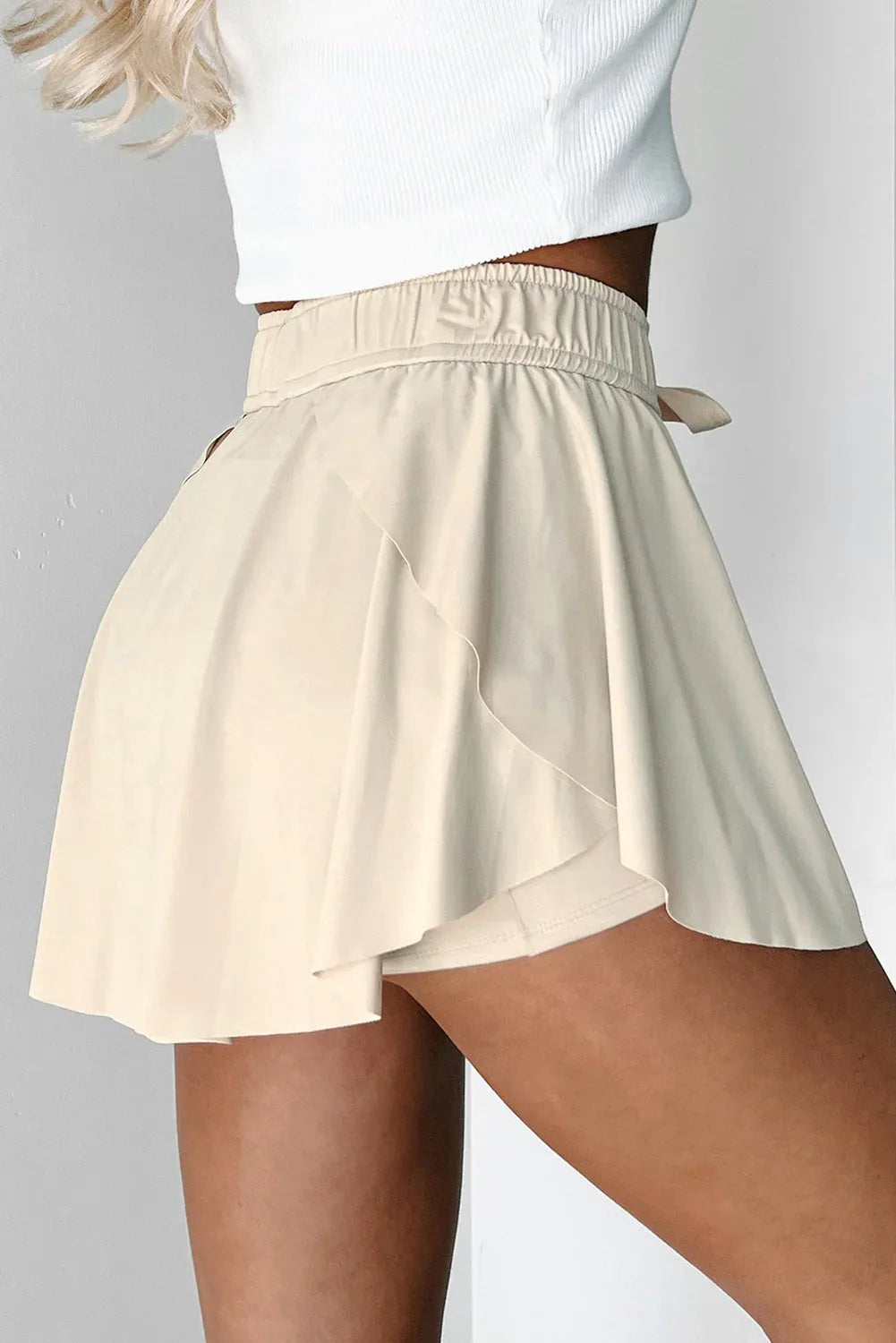 Sky Blue Drawstring Elastic Waistband Lined Tennis Skorts - Windgat