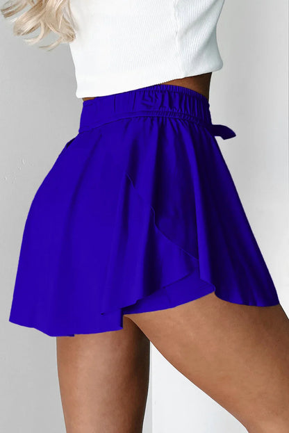 Sky Blue Drawstring Elastic Waistband Lined Tennis Skorts - Windgat