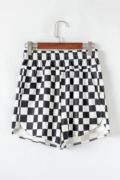 Rose Checkered Print High Waist Casual Shorts - Windgat
