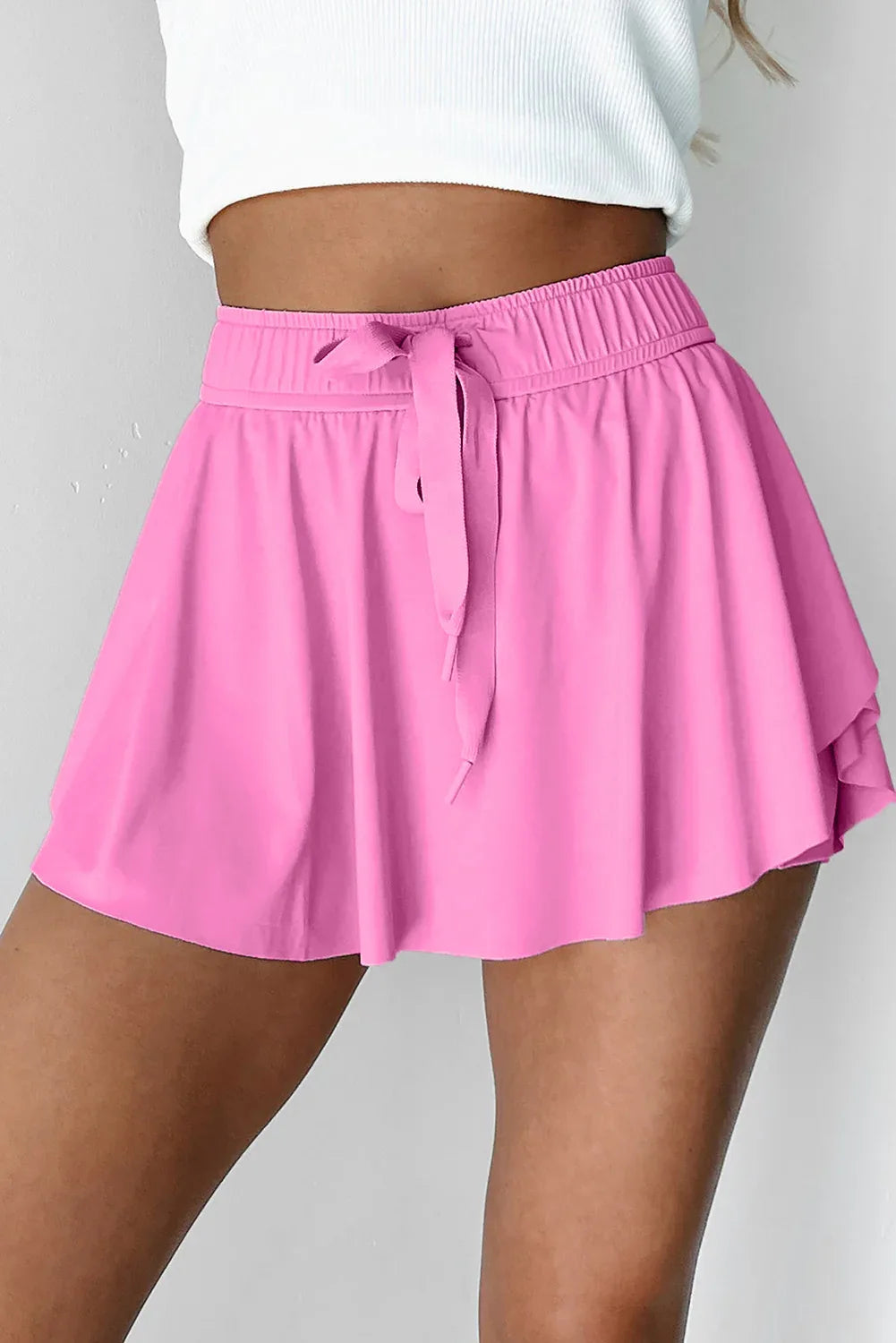 Sky Blue Drawstring Elastic Waistband Lined Tennis Skorts - Windgat