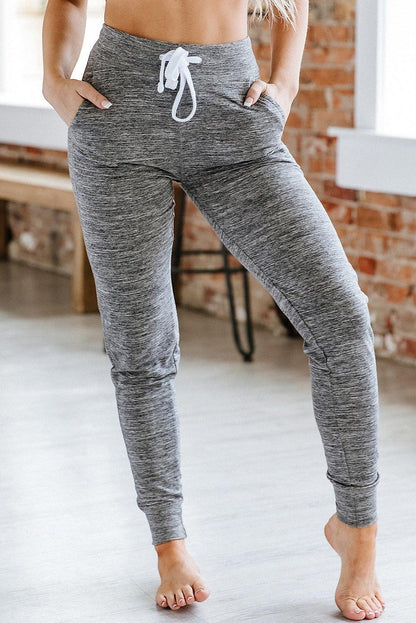 Black Drawstring Elastic Waistband Pocketed Joggers - Windgat