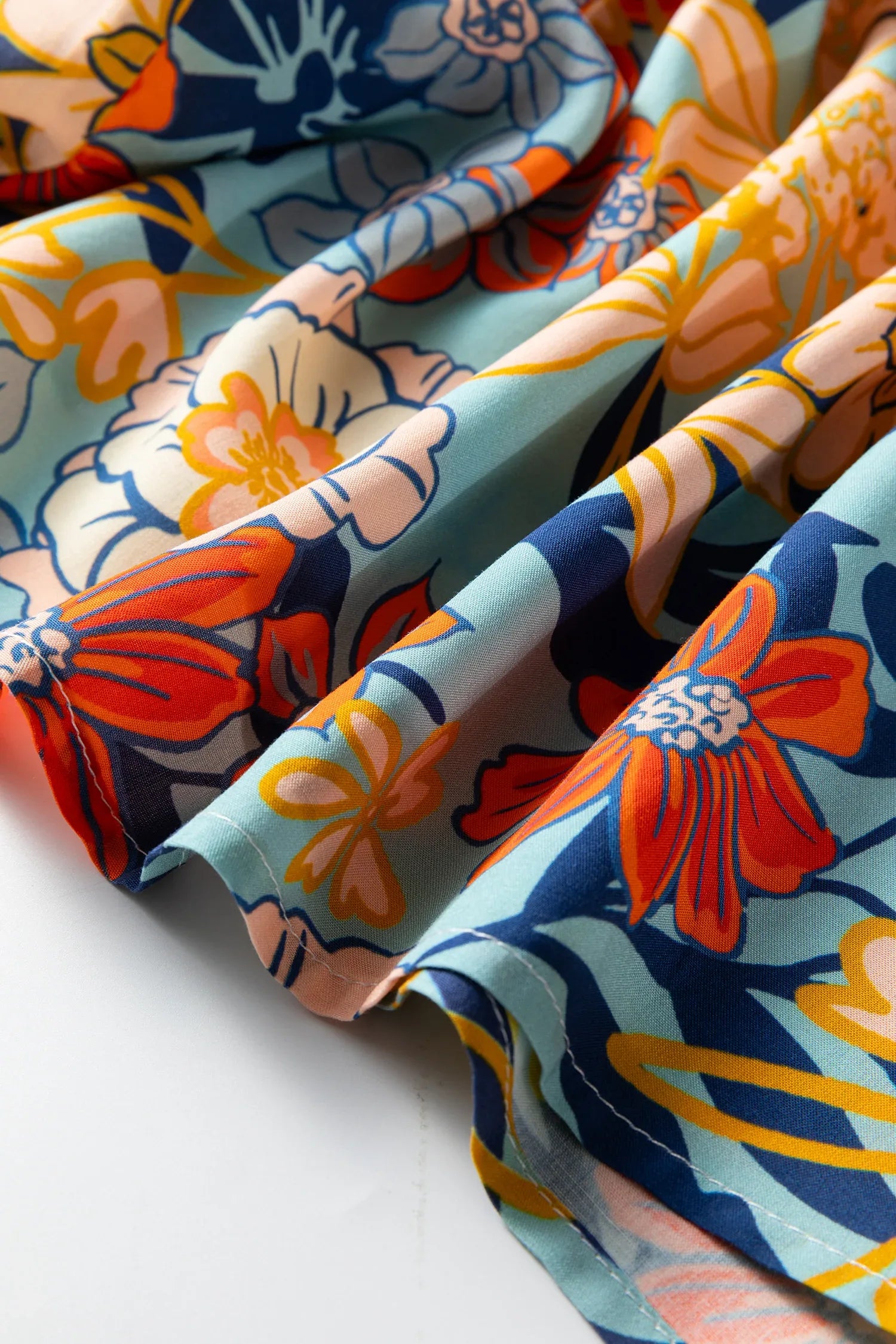 Blue Plus Size Floral Ruffled Long Sleeve Flowy Mini Dress - Windgat