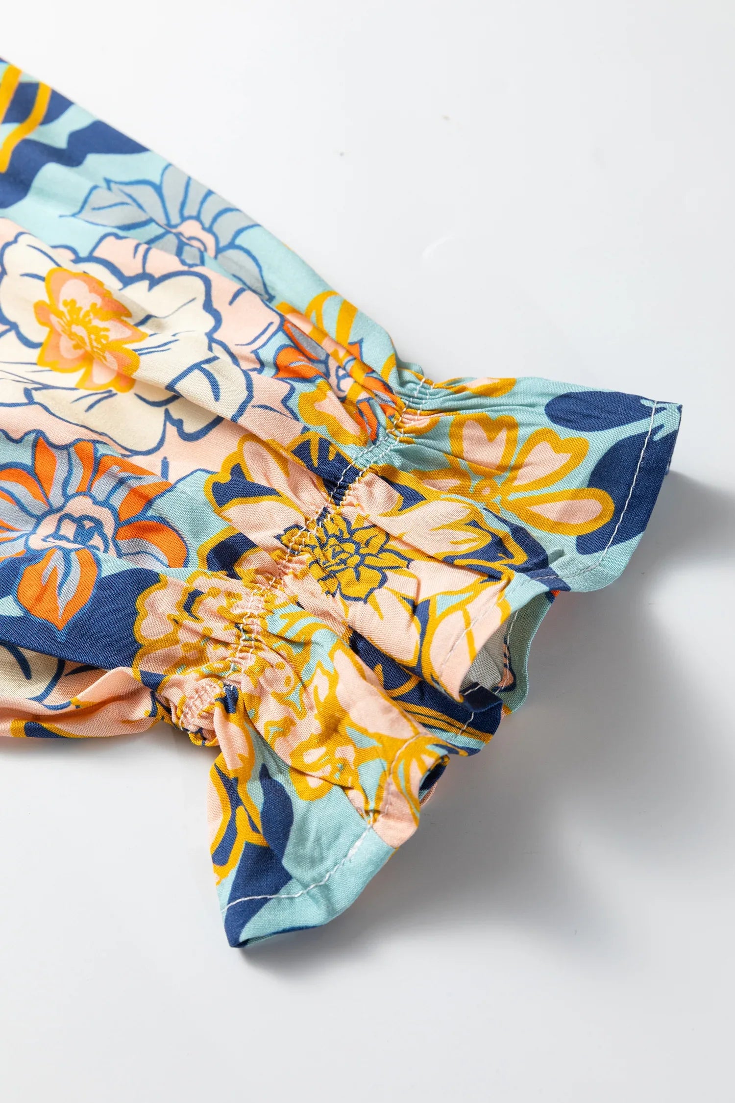 Blue Plus Size Floral Ruffled Long Sleeve Flowy Mini Dress - Windgat