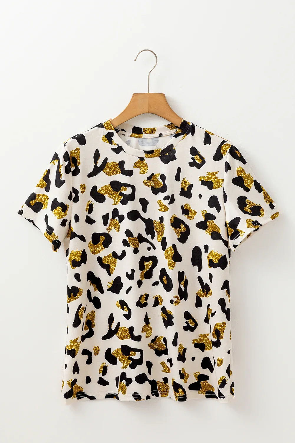 Apricot Leopard Print Round Neck Casual T Shirt - Windgat