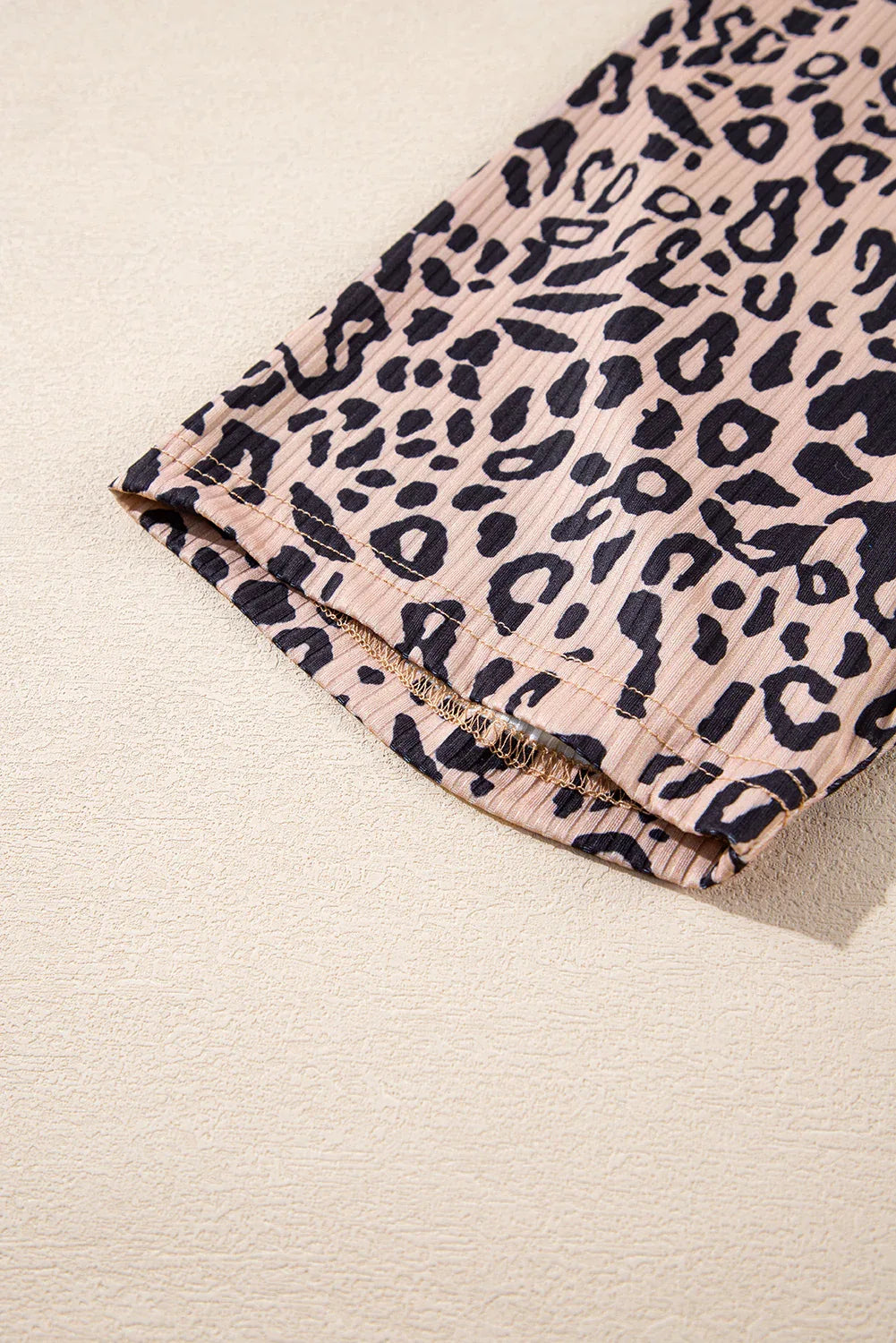 Khaki Leopard Print Ribbed Textured Knit Biker Shorts - Windgat