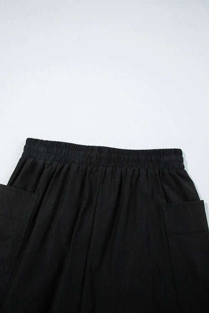 Black Cargo Pocket Elastic Waistband Active Casual Skort - Windgat