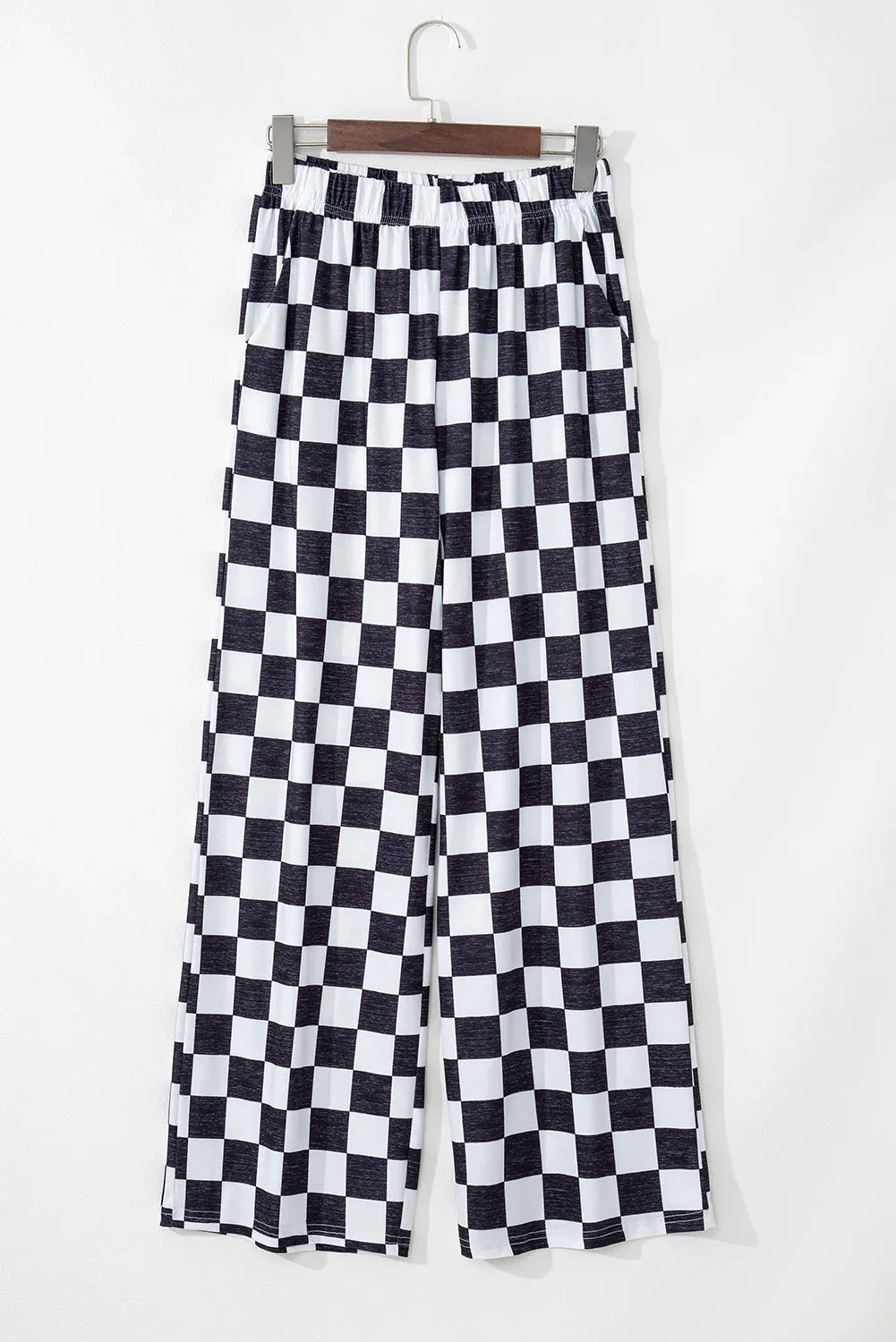 Green 2-Tone Checked Print High Waist Wide Leg Pants - Windgat