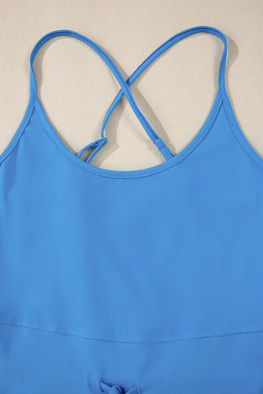 Blue Crossed Spaghetti Straps Drawstring Waist Sporty Romper - Windgat