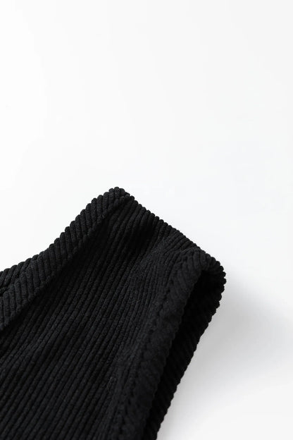 Black Plus Size Corduroy Patch Pocket Sleeveless Mini Dress - Windgat