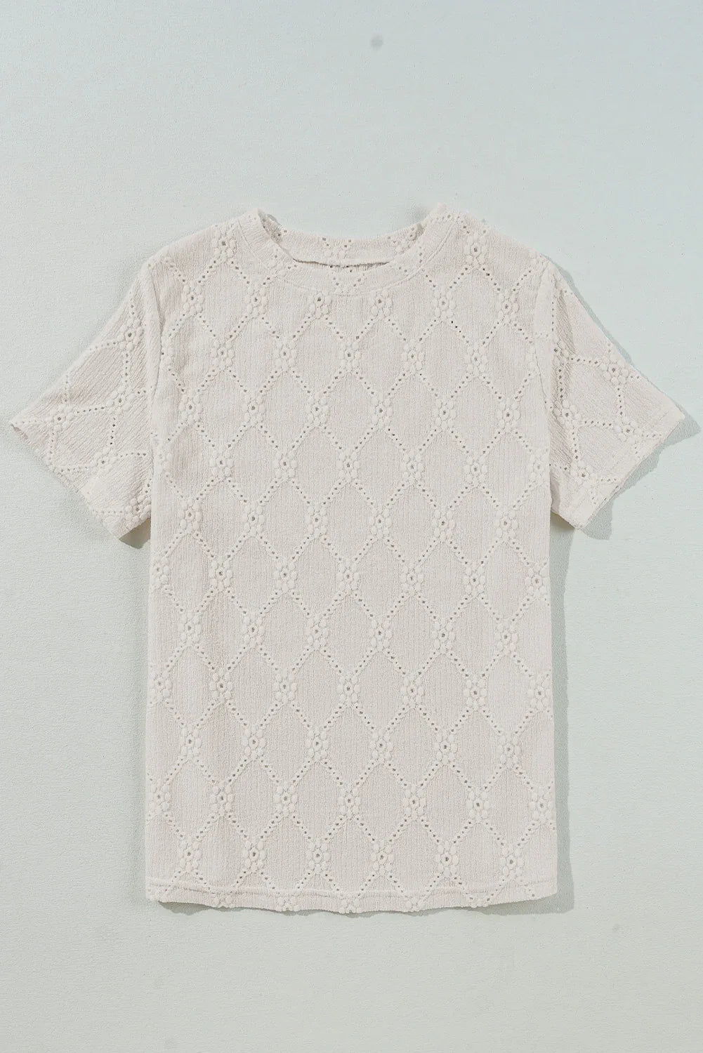 White Geometric Embroidered Slim Fit O Neck T Shirt - Windgat