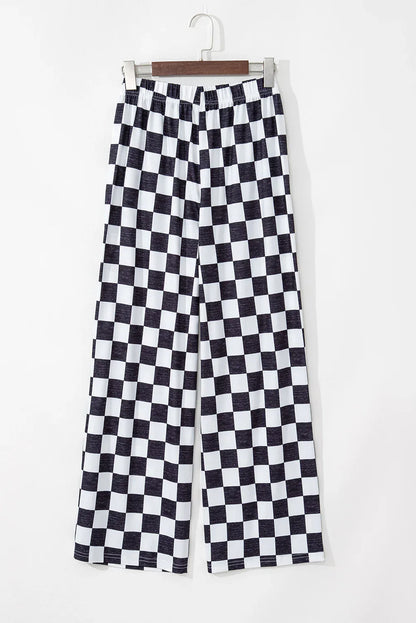 Green 2-Tone Checked Print High Waist Wide Leg Pants - Windgat