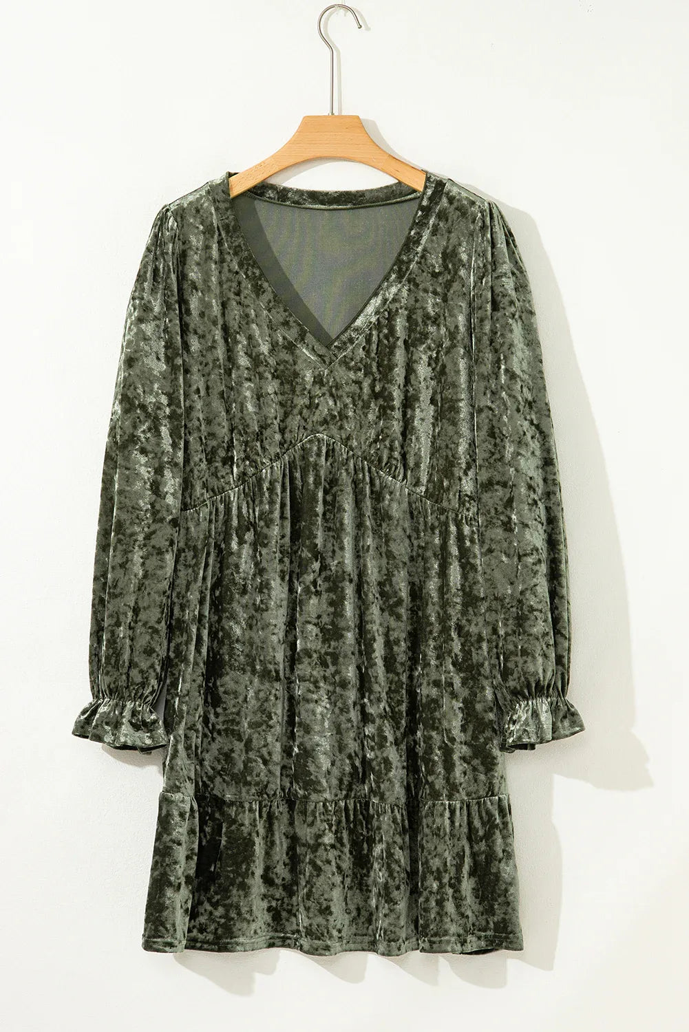 Coffee Plus Size Velvet Babydoll Mini Dress with Puff Sleeve - Windgat