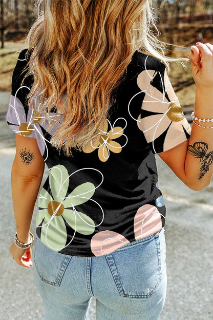 Beige Summer Flower Print Casual Round Neck T Shirt - Windgat