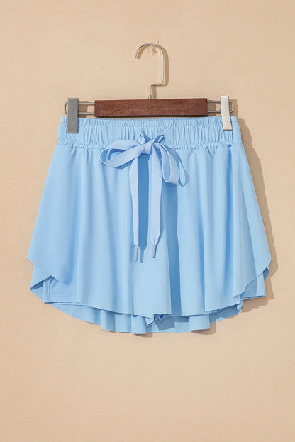 Sky Blue Drawstring Elastic Waistband Lined Tennis Skorts - Windgat