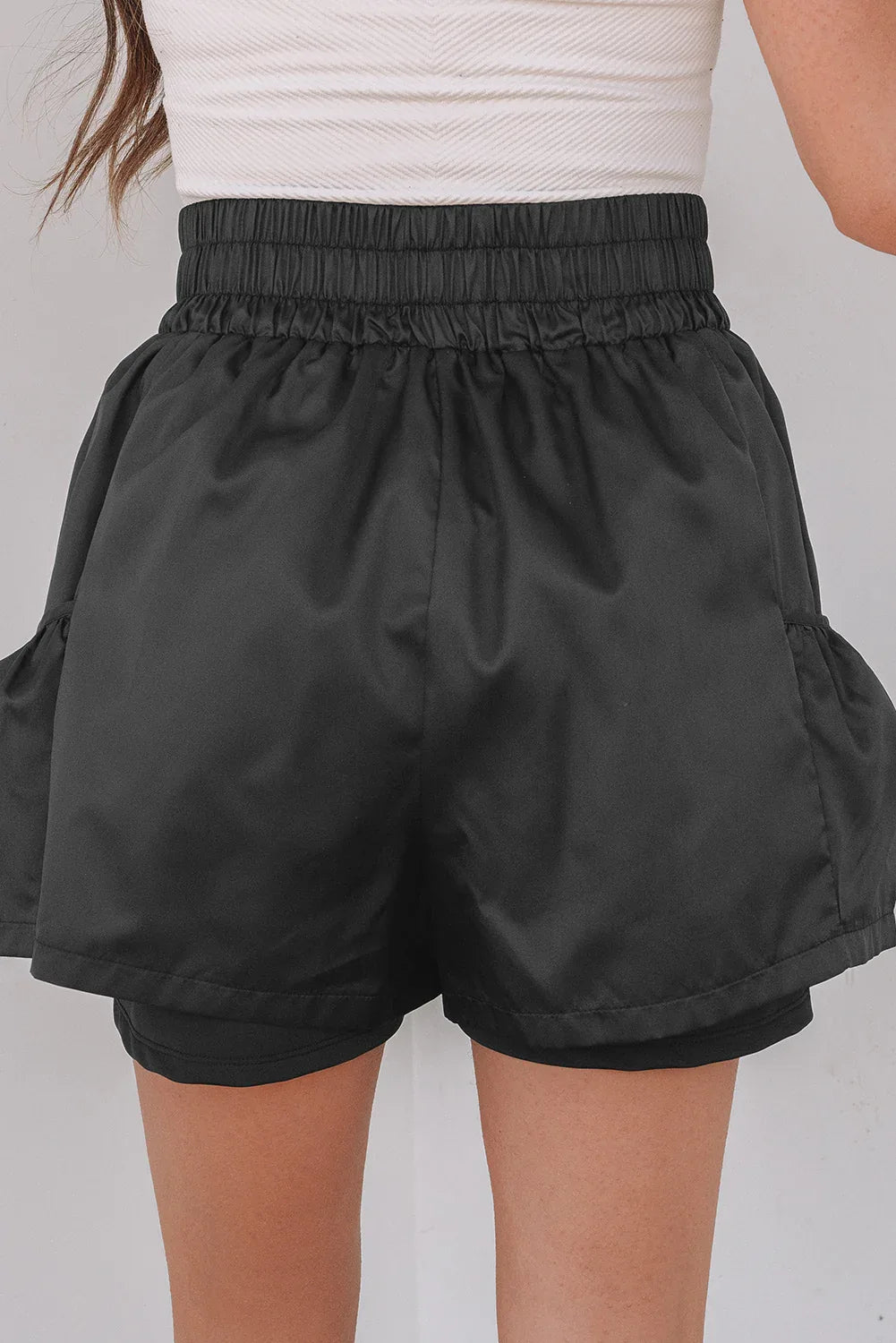 Black Elastic High Waist Pocketed Casual Shorts - Windgat