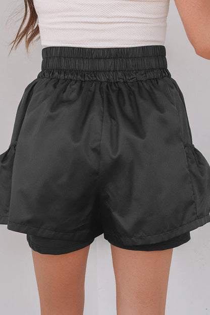 Black Elastic High Waist Pocketed Casual Shorts - Windgat