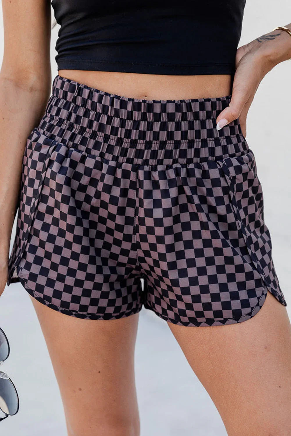 Pink Plaid High Waisted Athletic Shorts - Windgat