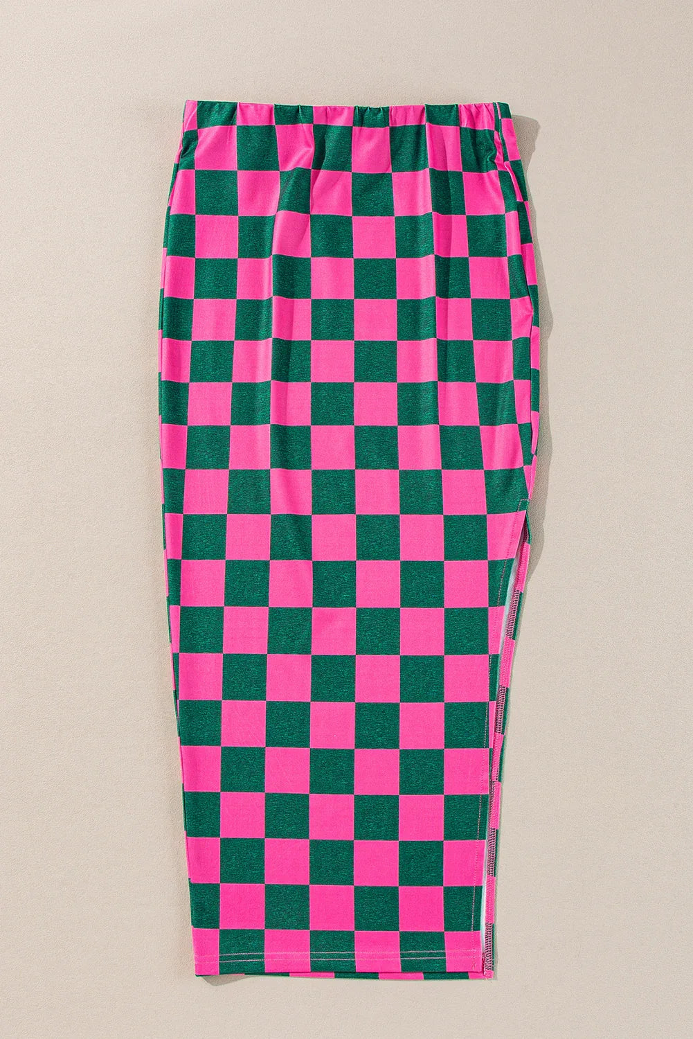 Rose Checkered Print Side Slit High Waist Midi Skirt - Windgat