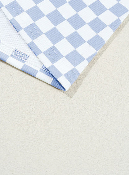 Black Checkered Ribbed Slim Fit Crew Neck T Shirt - Windgat