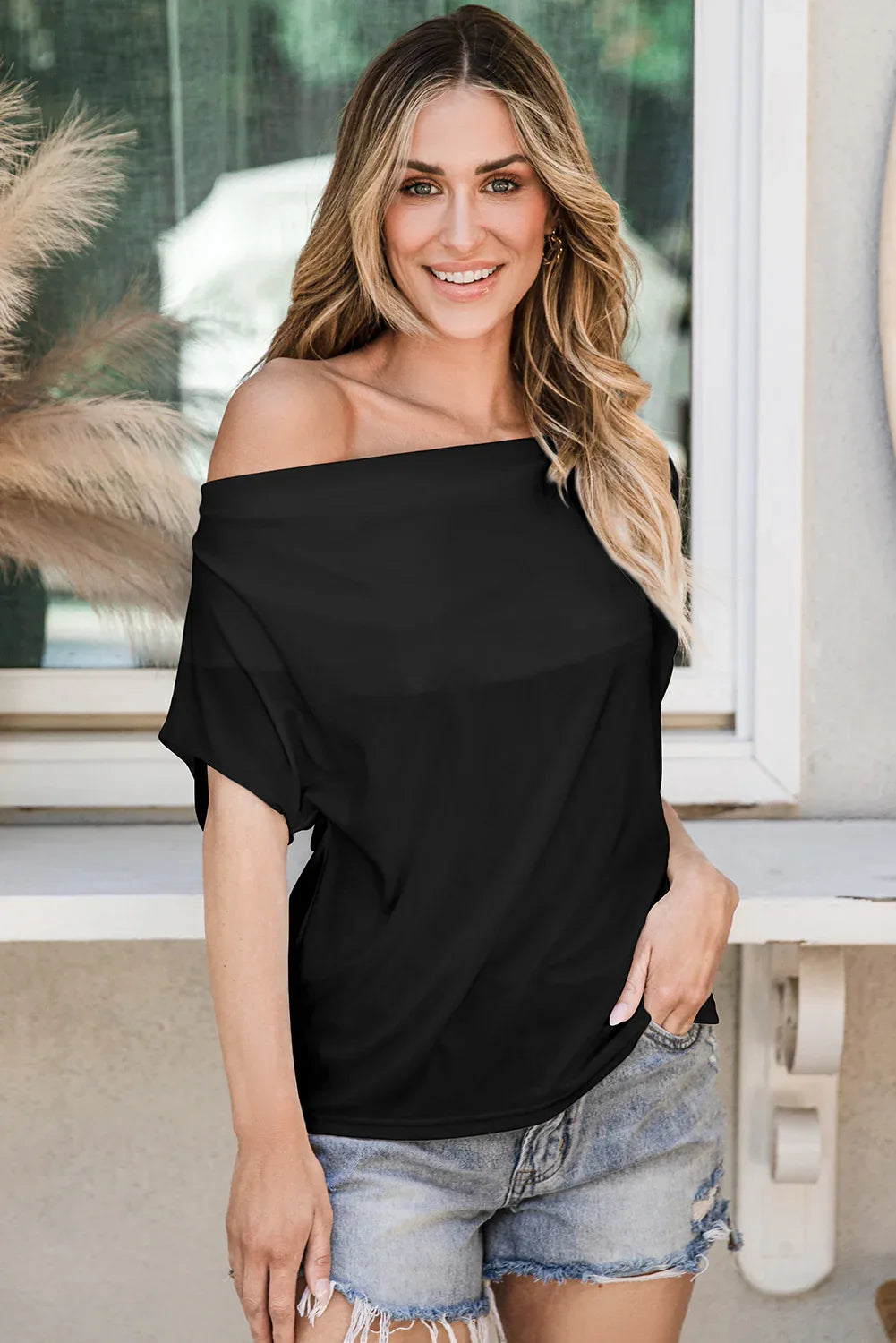 Black Cowl Neck Bat Sleeve T Shirt - Windgat