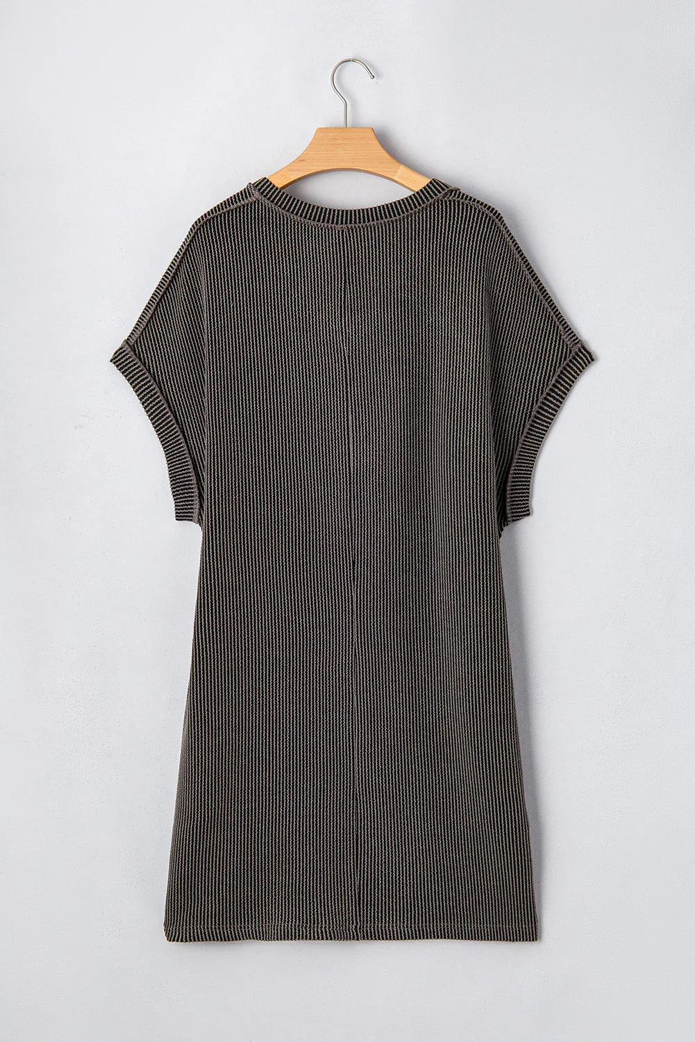 Carbon Grey Corded V Neck Plus Size T Shirt Dress with Pockets - Windgat