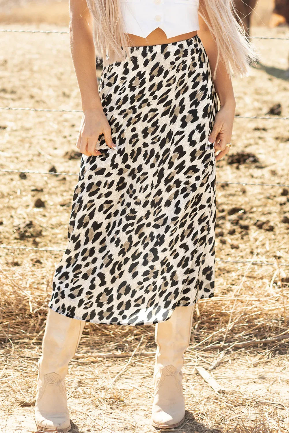 Brown Leopard Print High Waist Midi Skirt - Windgat