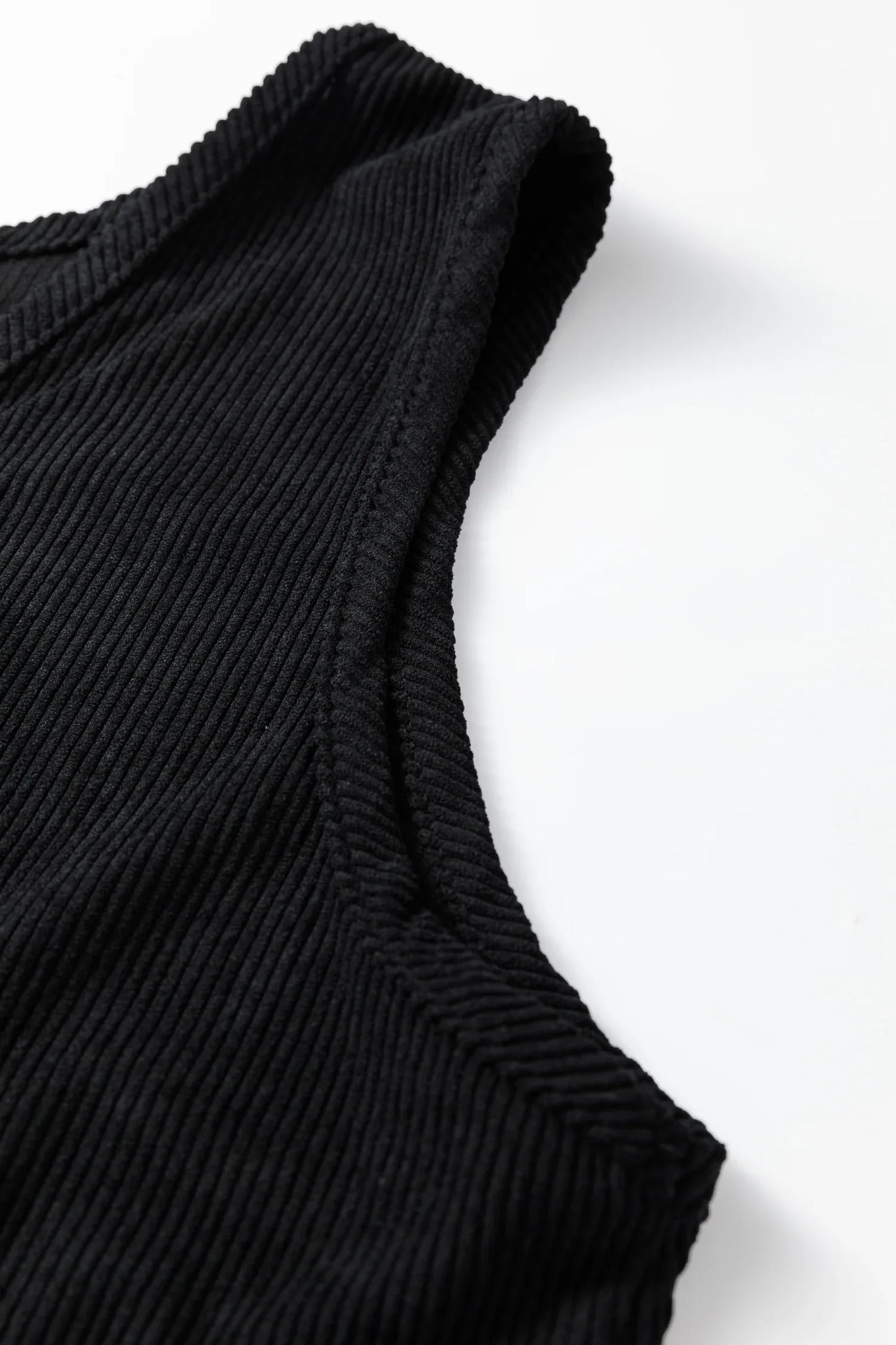 Black Plus Size Corduroy Patch Pocket Sleeveless Mini Dress - Windgat