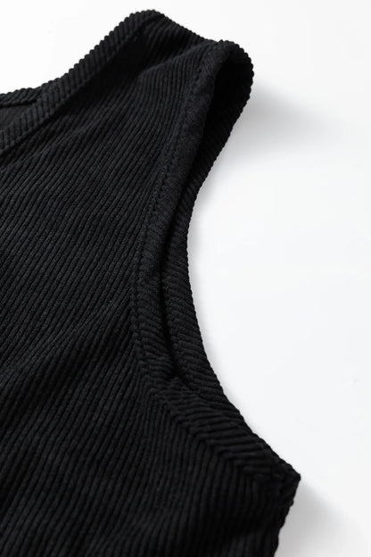 Black Plus Size Corduroy Patch Pocket Sleeveless Mini Dress - Windgat