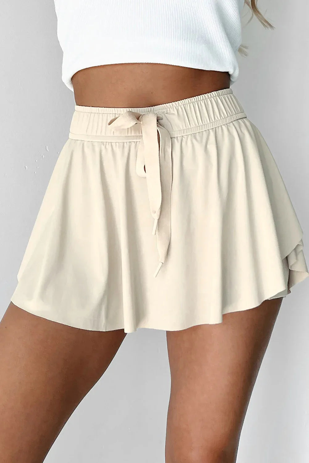 Sky Blue Drawstring Elastic Waistband Lined Tennis Skorts - Windgat