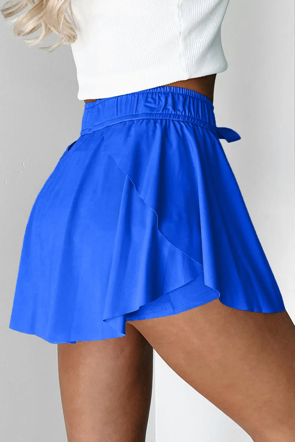 Sky Blue Drawstring Elastic Waistband Lined Tennis Skorts - Windgat