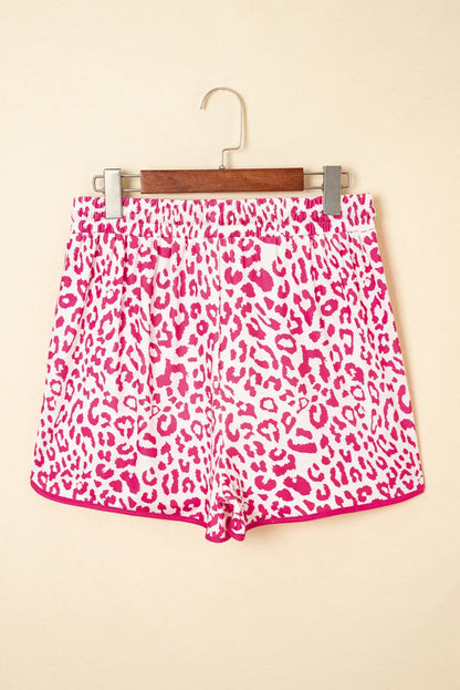 Blue Leopard Elastic Waistband Lace up Contrast Trim Casual Shorts - Windgat